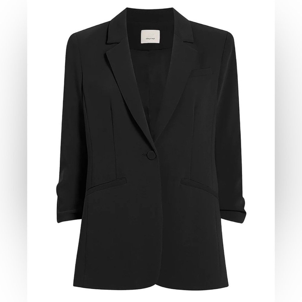 Cinq A Sept Khloe Crepe 3/4 Ruched Sleeve Blazer In Black Size 14 Retail $395 - Picture 3 of 9